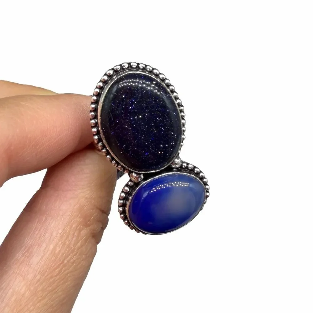 Blue Sandstone Botswana Agate Ring Size 9 925 Sterling Silver Overlay